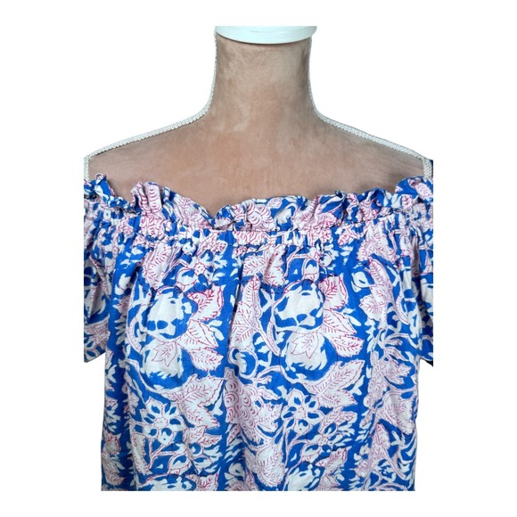 Holly Shae Design Kate Blouse Blue Red Off Shoulder Floral Top Boho (Orig. $188) - Picture 3 of 11